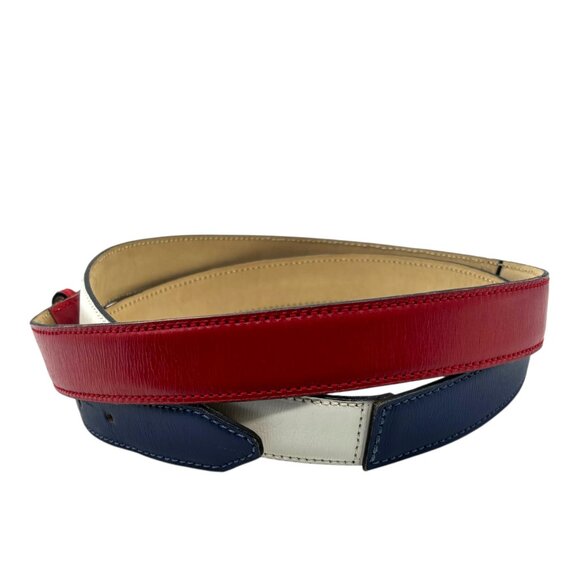 ALAIA Red White Blue Leather Color Block Thin Buckle Belt 70 US 28 Skinny 1.25" - Picture 7 of 14